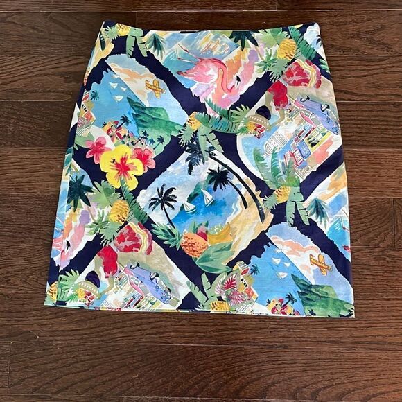 Talbots Pencil Skirt Size 2 Fun Vacation Print - Picture 1 of 7